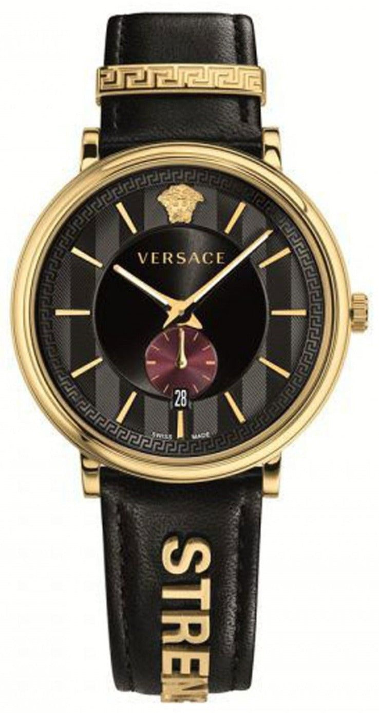 Versace V-Circle Manifesto Edition Swiss Quartz Stainless Steel and Leather Casual Black Men's Watch - VBQ050017