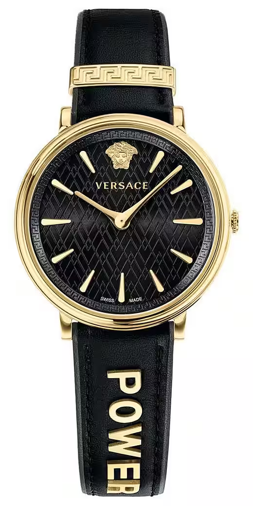 Versace V Circulus Quartz Black Dial Black Leather Strap Women's Watch - VBP12017