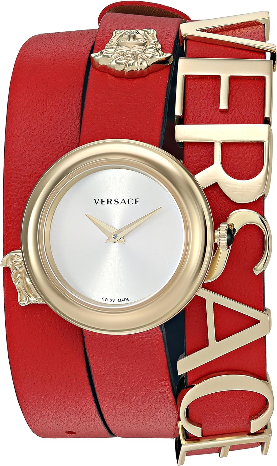 Versace V-Flare watch with red leather strap and matching presentation box