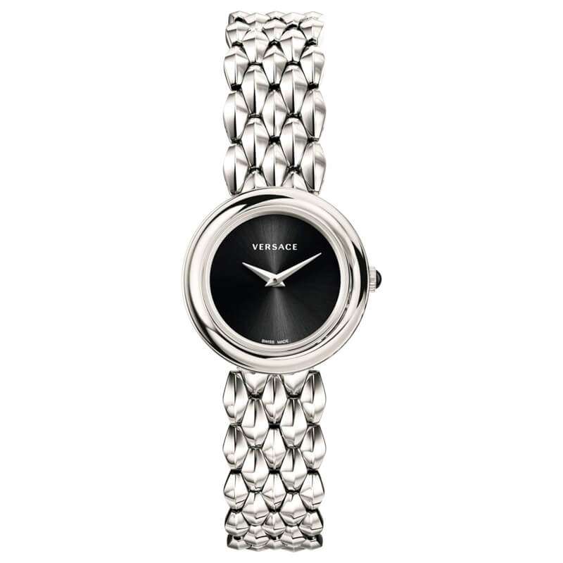 Versace V-Flare 28mm Black Dial Silver Strap Ladies Watch VEBN00618
