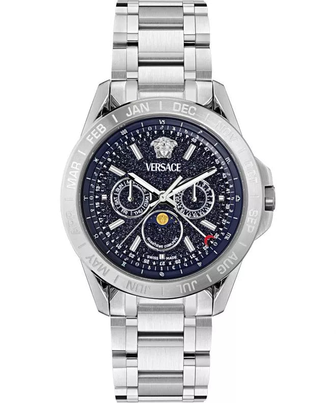 Versace V-Galaxy Moonphase Stainless Steel Silver Dial Men’s Watch VE0K00125