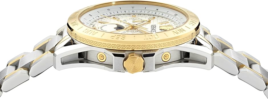 Versace V-Galaxy Moonphase Two Tone Stainless Steel White Dial Men’s Watch VE0K00225