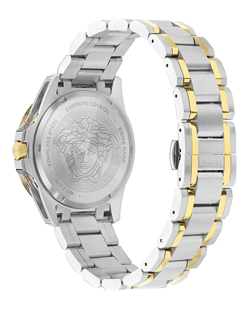 Versace V-Galaxy Moonphase Two Tone Stainless Steel White Dial Men’s Watch VE0K00225