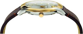 Versace V-Urban 3H side profile showing thin case with gold and steel two-tone design