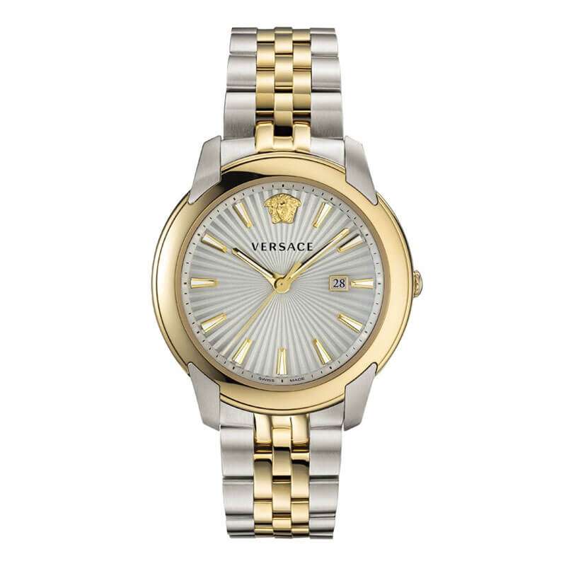 Versace V-Urban quartz men's watch with grey dial and two-tone stainless steel bracelet