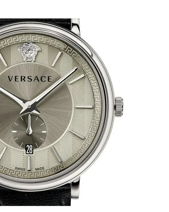 Versace Quartz Stainless Steel and Black Leather Casual Men's Watch - VBQ080017