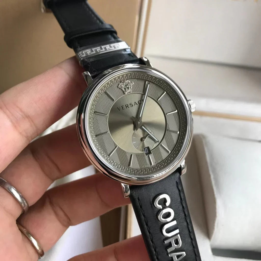 Versace Quartz Stainless Steel and Black Leather Casual Men's Watch - VBQ080017