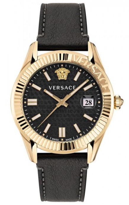 Versace Aion Chrono Black Dial Black Leather Men's Watch VE3K00222