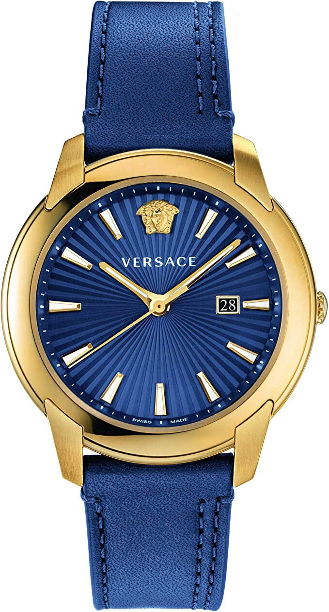 Versace V-Urban Blue Leather Strap Men's Watch - VELQ00319