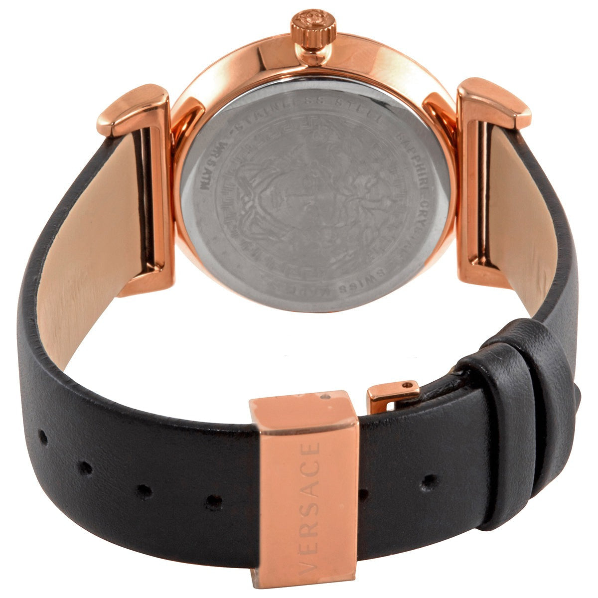 Versace VERE00818 back view displaying case back design and rose gold band clasp
