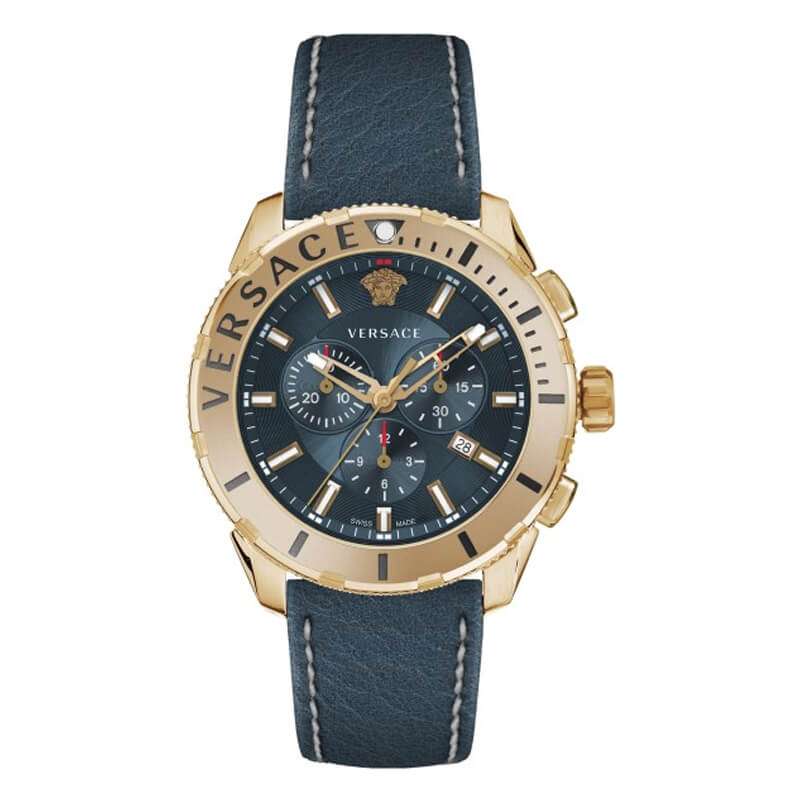 Versace Casual Chronograph Blue Dial Blue Leather Strap Watch for Men - VERG004-18