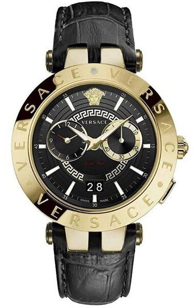 Versace V-Race Black Leather Strap Men's Watch  VEBV00119 - Watches of New Zealand
