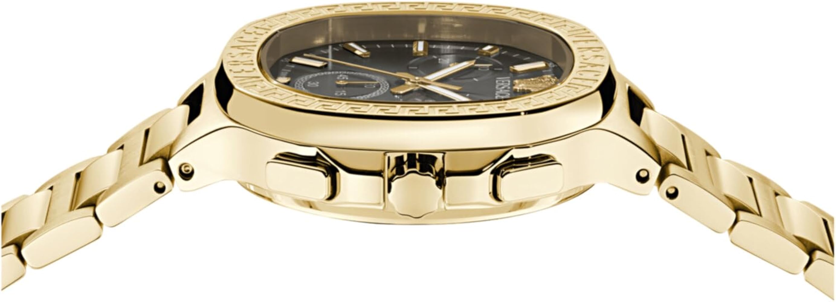 Versace V-Code Square Chronograph Stainless Steel Gold Tone Black Dial Men’s Watch VEVCA0724