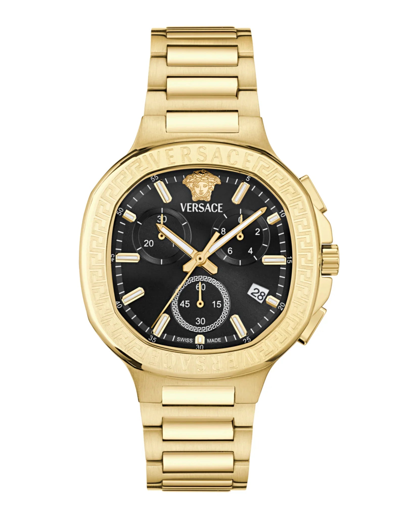 Versace V-Code Square Chronograph Stainless Steel Gold Tone Black Dial Men’s Watch VEVCA0724