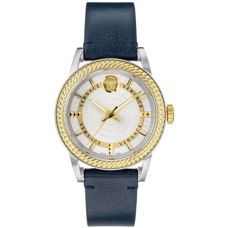Versace Viamond Quartz White Dial Blue Leather Strap Watch For Men - VEPO00120