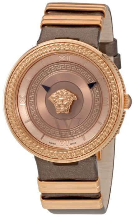 Versace V Metal Icon Gold Dial Brown Strap Women's Watch - VLC130016