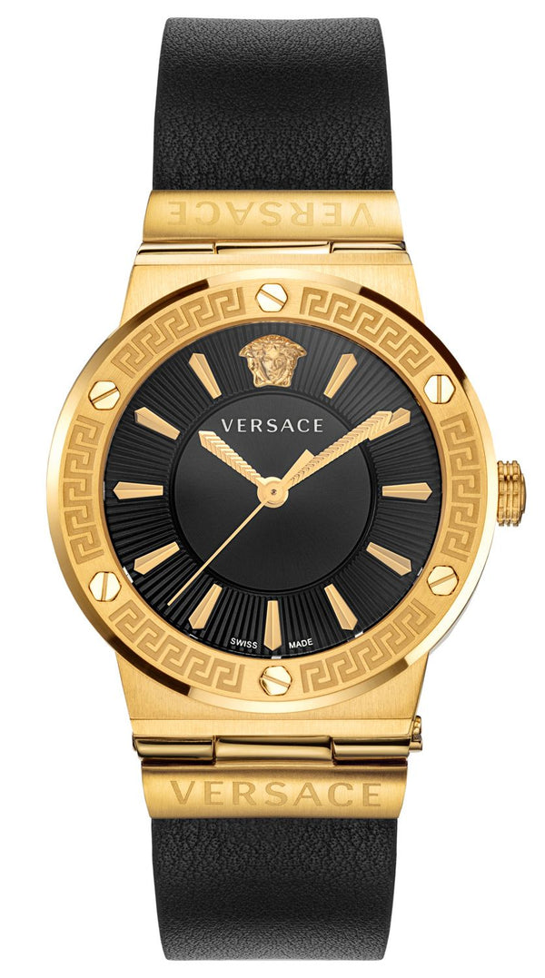 Versace Greca Gold Black Leather Women's Watch  VEVH00320 - Watches of New Zealand