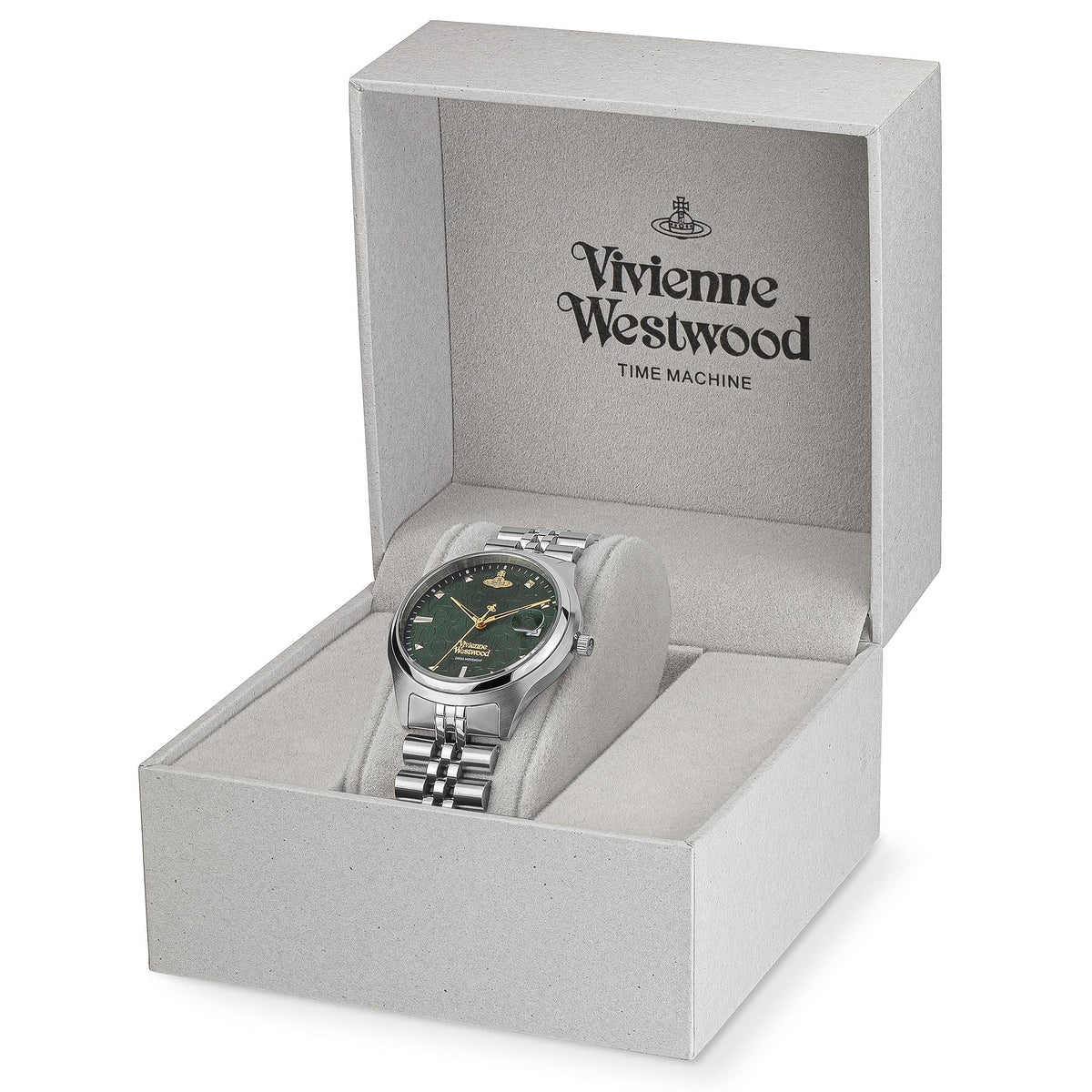 Vivienne Westwood Camberwell watch in branded white presentation box with watch visible inside