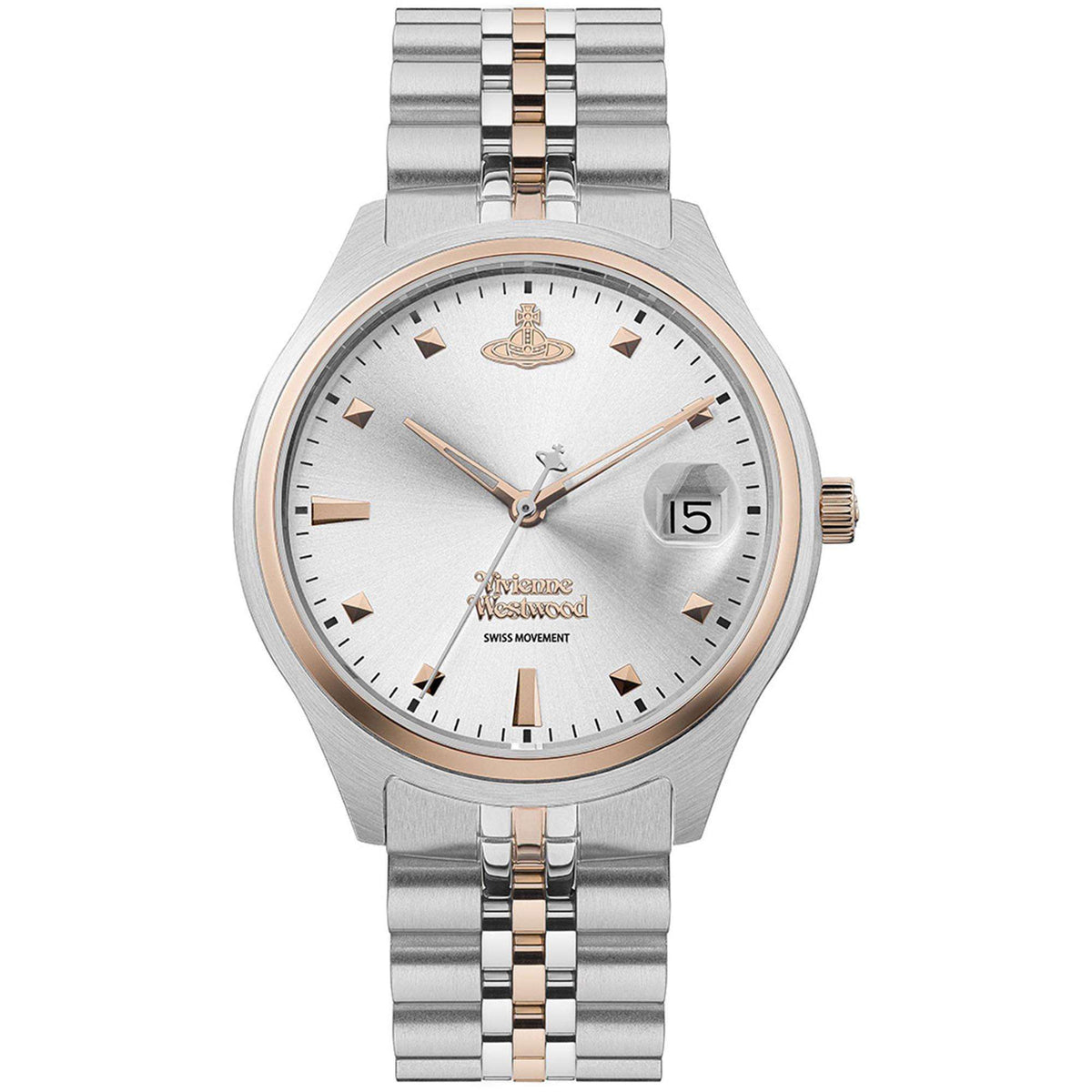 Vivienne Westwood Camberwell ladies watch with silver dial, rose gold accents and bicolour bracelet