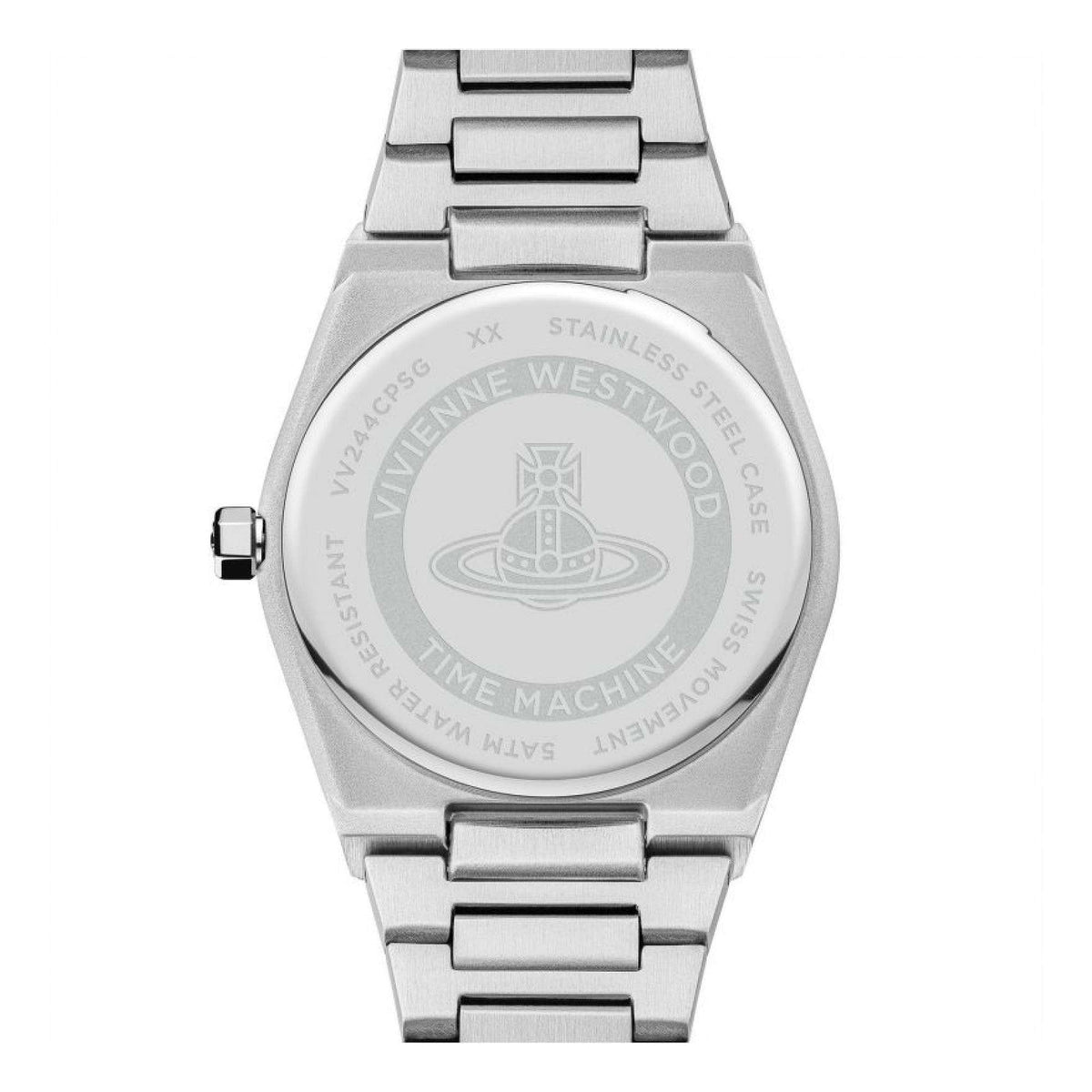 Vivienne Westwood Charterhouse watch case back with logo engraving and Swiss movement text