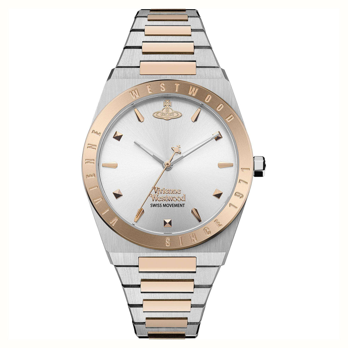 Vivienne Westwood Charterhouse 39.5mm silver and rose gold ladies watch with white dial