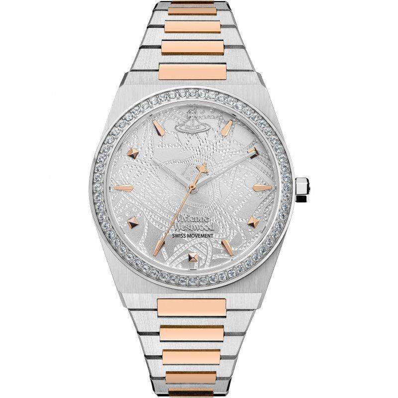 Vivienne Westwood Charterhouse 34mm ladies watch with rose gold and silver two-tone bracelet and diamond bezel