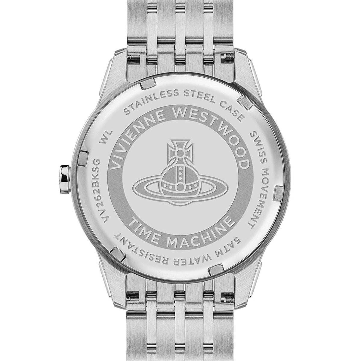 Vivienne Westwood stainless steel case back with Orb logo and Time Machine text