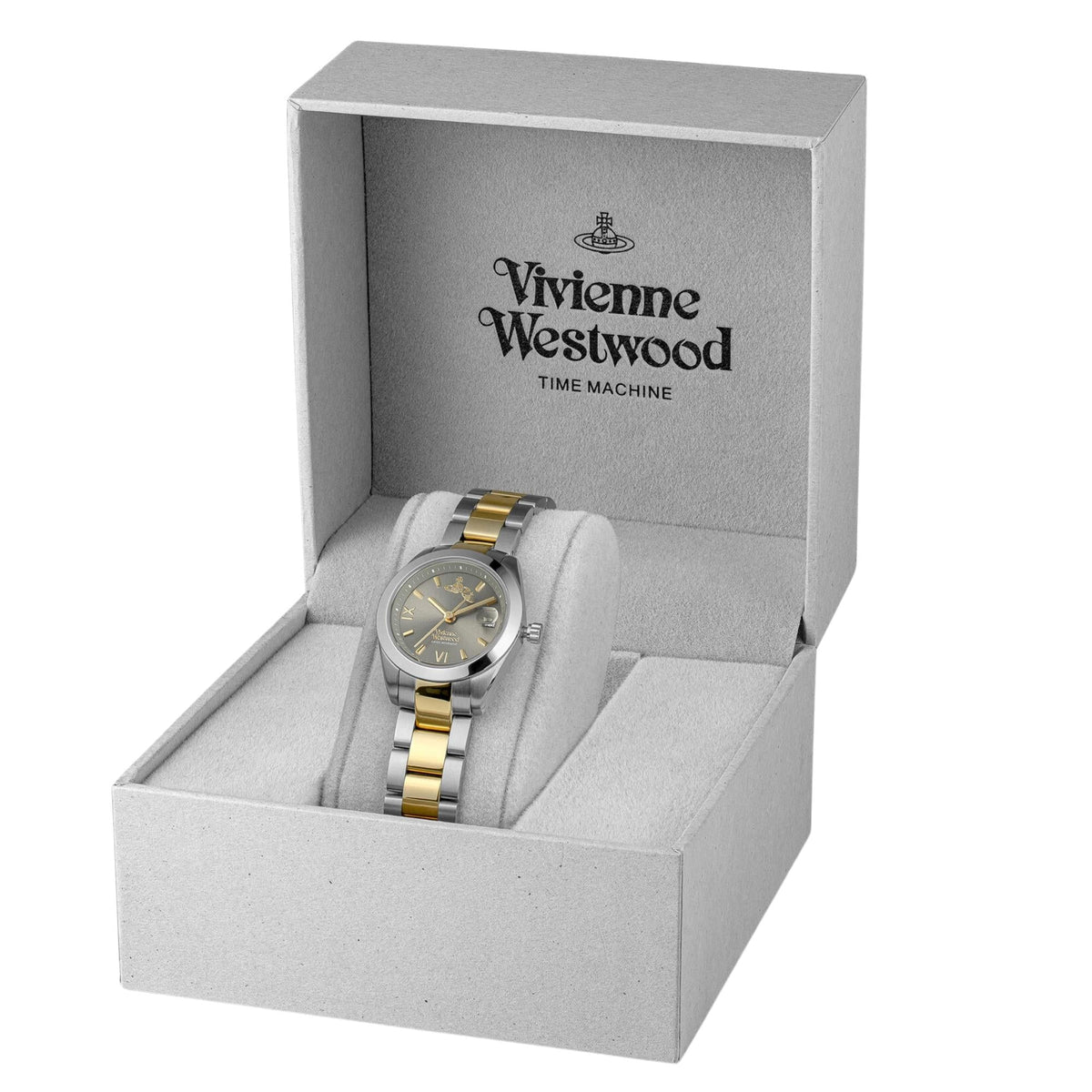 Vivienne Westwood Fenchurch watch displayed in branded presentation box