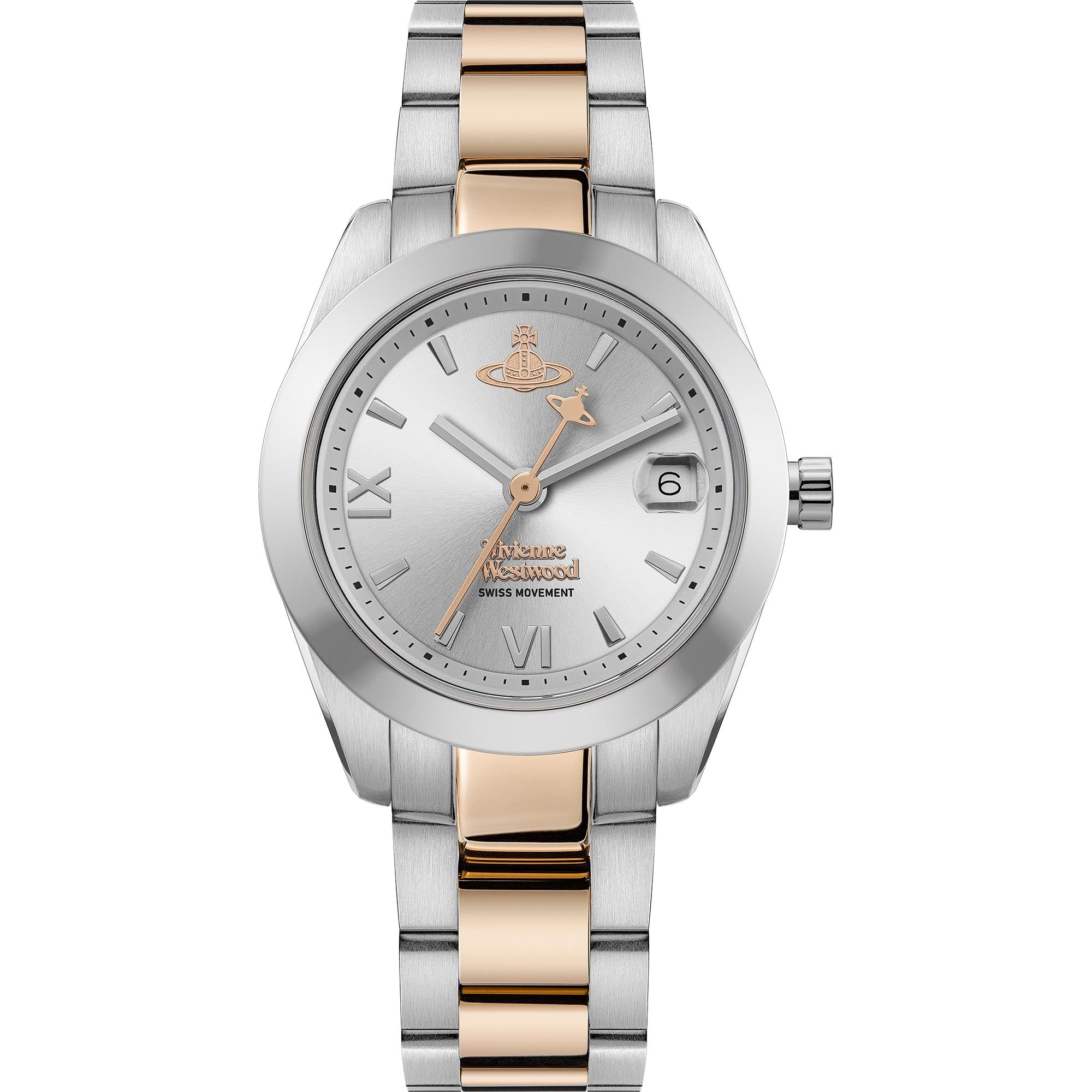 Vivienne Westwood Fenchurch 28mm silver dial ladies watch with stainless steel and rose gold bracelet