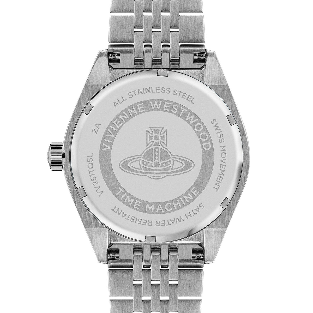 Vivienne Westwood Lady Sydenham caseback showing stainless steel back with branding