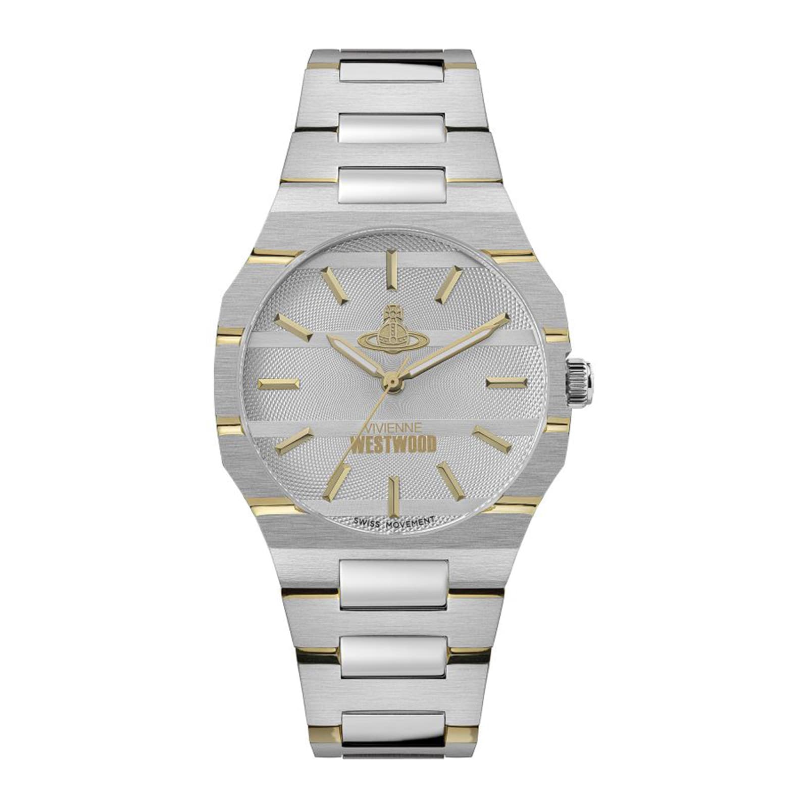 Vivienne Westwood The Bank watch with grey dial, gold accents and two-tone steel bracelet