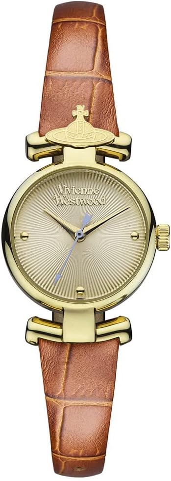 Vivienne Westwood VV090GDBR gold-tone quartz women's watch with leather strap