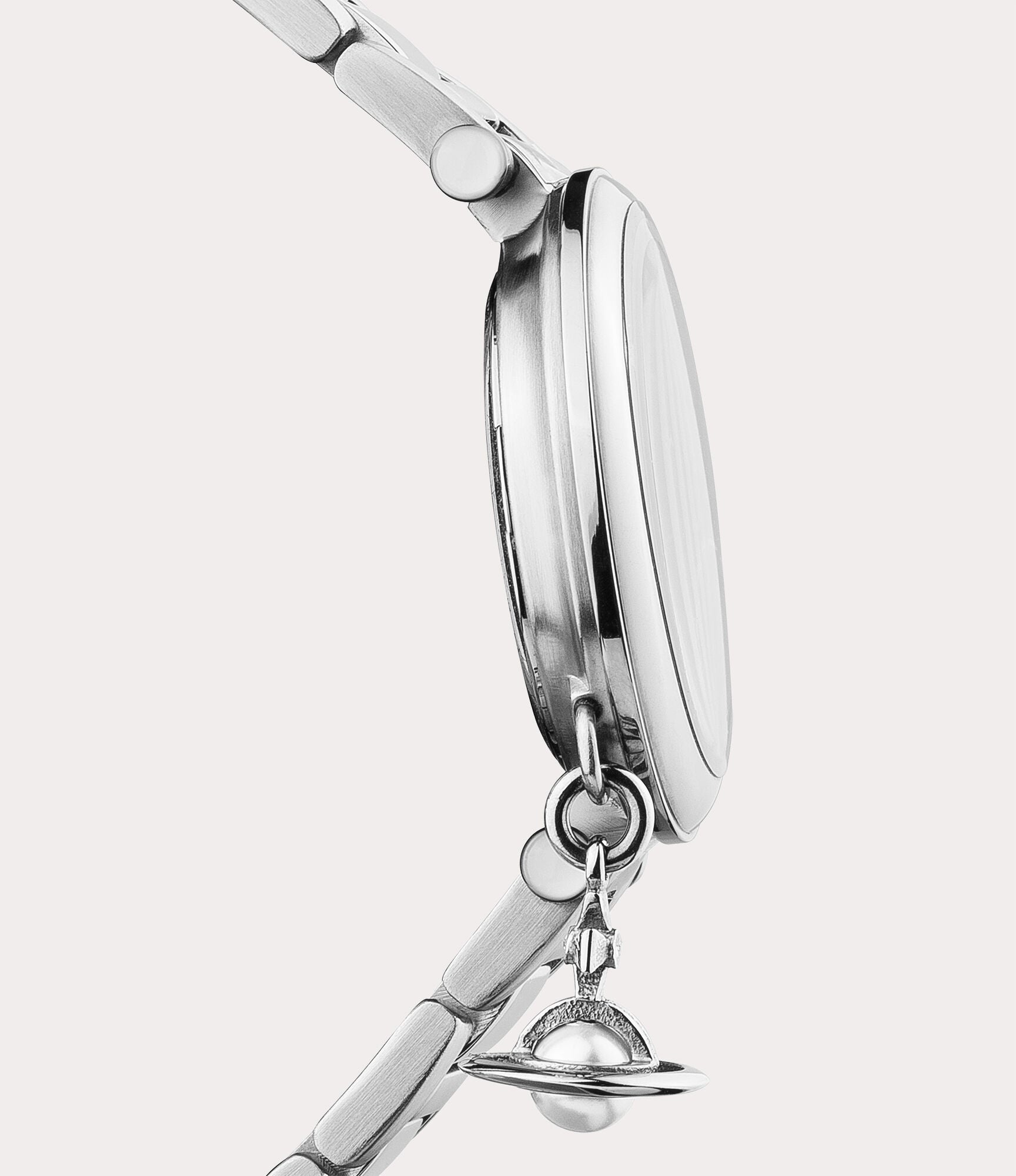 Vivienne Westwood Mother Orb watch side view showing Orb charm detail