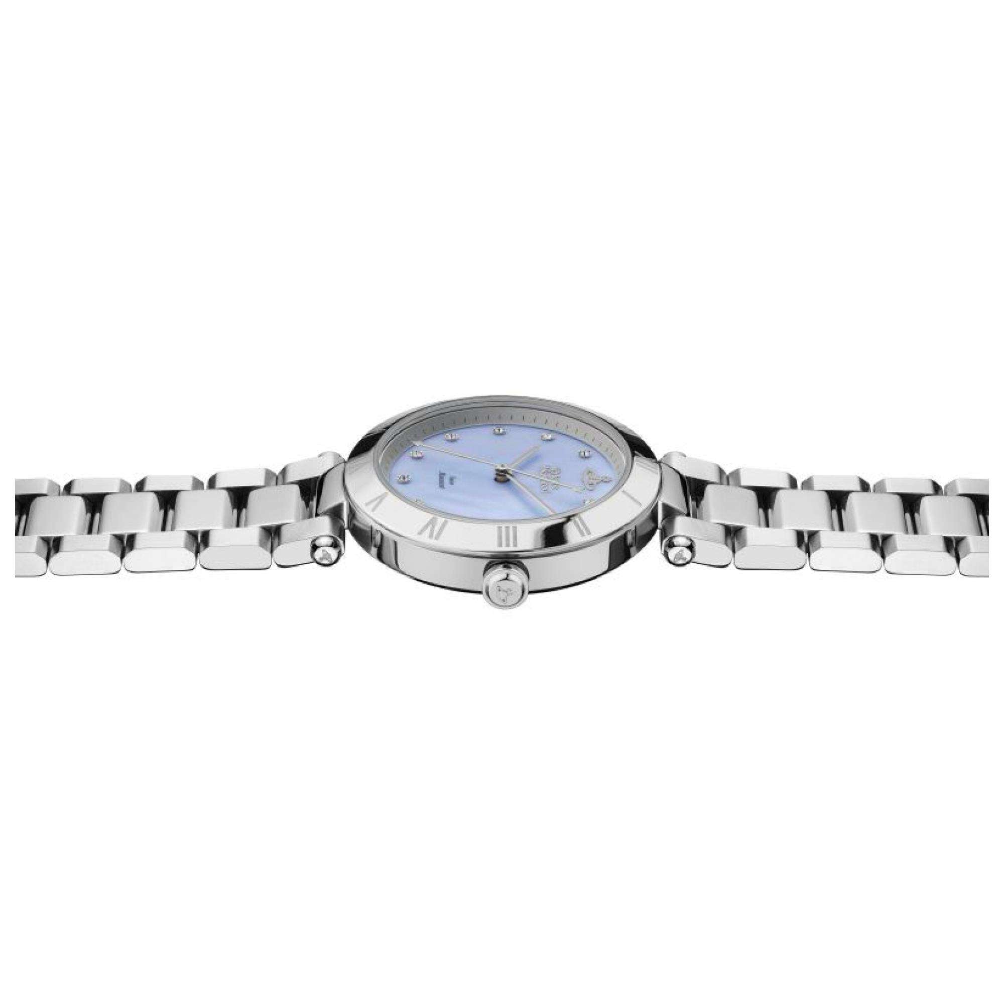 Silver bracelet strap of Vivienne Westwood Montagu watch with polished links
