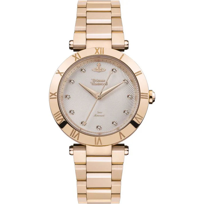 Vivienne Westwood Montagu rose gold women's watch with white dial and Roman numerals