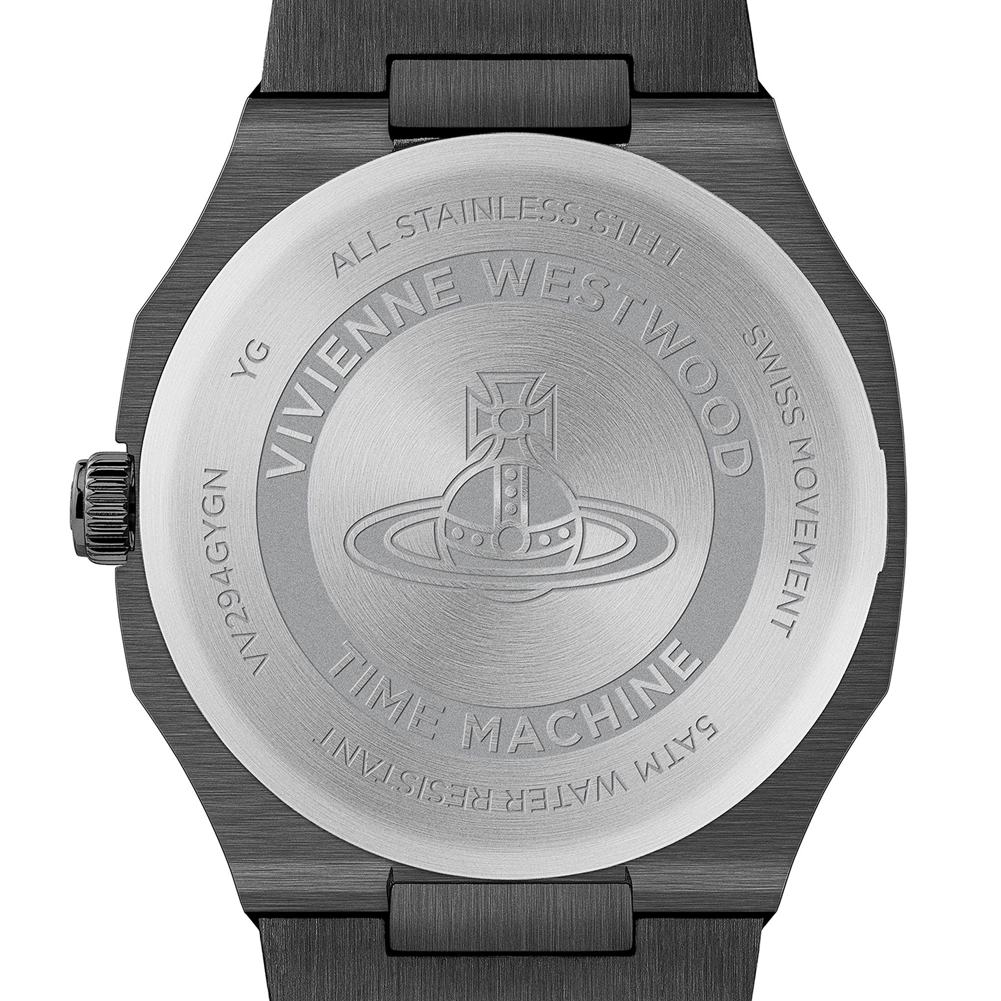Caseback engraved with Vivienne Westwood branding and Time Machine text