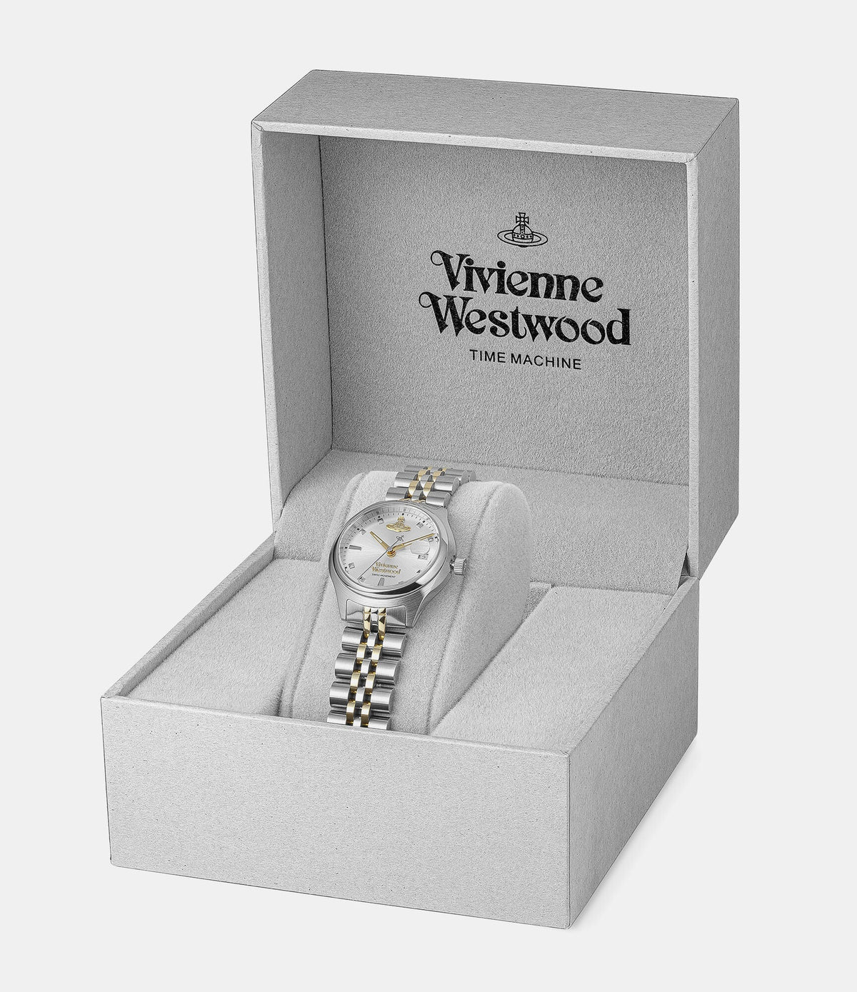 Vivienne Westwood Time Machine watch box with Little Camberwell watch displayed inside