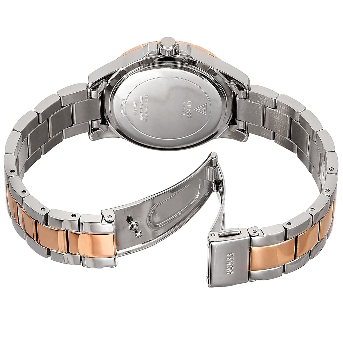 Two-tone rose gold and silver stainless steel bracelet with fold-over clasp