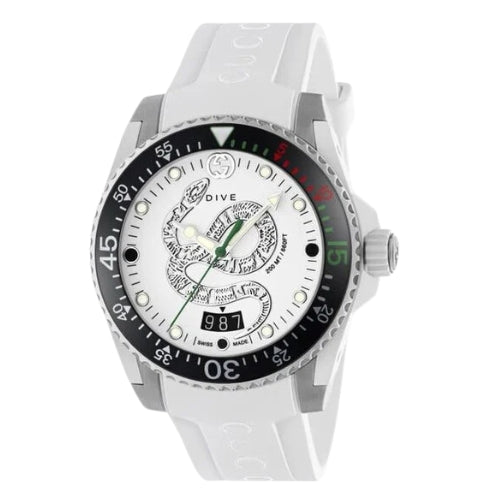 Gucci Dive Quartz White Dial White Rubber Men's Watch YA136330