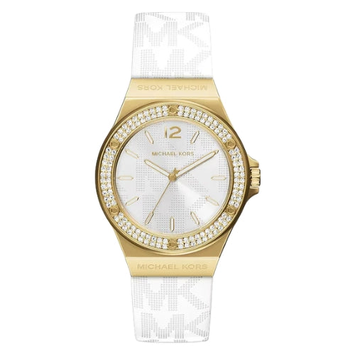 Michael Kors Lennox Pavé Gold-Tone and Logo Silicone Strap Women's Watch - MKO1249