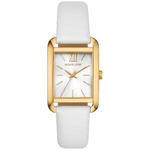 Michael Kors Petite Quartz White Dial White Leather Strap Women's Watch- MKO1059