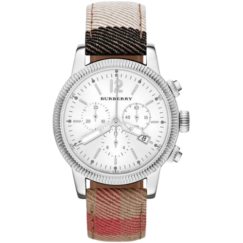 Burberry Leather Multicolour Strap White Dial Watch - BU7820
