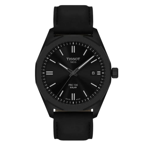 Tissot PRC100 Solar Black Dial Leather Strap Men's Watch - T151.422.36.051.00