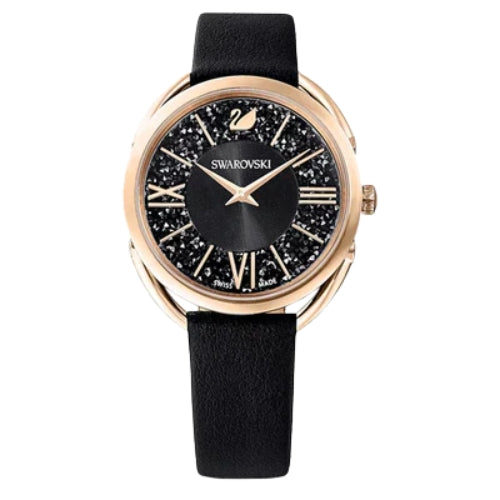 Swarovski Crystalline Glam, Leather Strap, Black, Rose Gold Tone PVD Women's Watch - 5452452