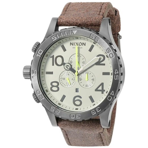 Nixon Chrono Gunmetal and Brown Leather Mens Watch  - A124-1388