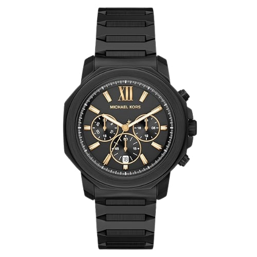 Michael Kors Oversized Prescott Chronograph Black Dial Steel Strap Men's Watch MK9252