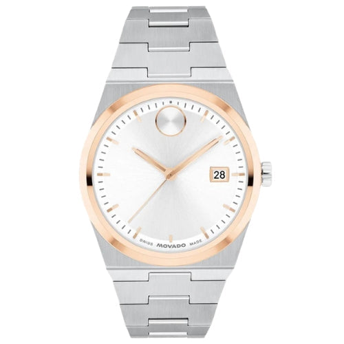 Movado BOLD Quest White Dial Stainless Steel and Rose Gold-Tone Bracelet Women Watch - 3600946