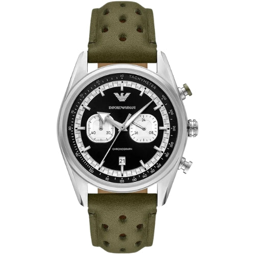 Emporio Armani Chronograph Green Leather Quartz Men's Watch - AR11709