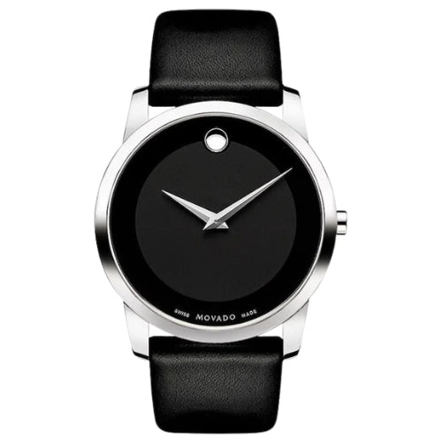 Movado Museum Black Dial Black Leather Strap Men Watch - 0606502