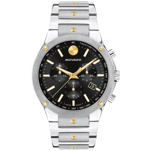 Movado Stainless Steel & Yellow Pvd Black Dial Chronograph Men's Watch - 0607972